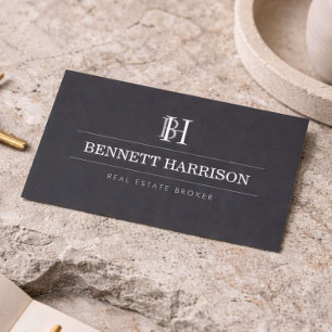 Professional Monogram Realtor Real Estate Dk Grey Business Card