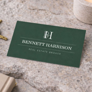 Professional Monogram Realtor Real Estate Green Business Card