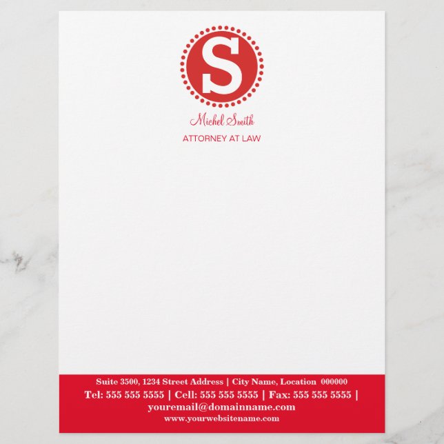 Professional Monogram Red Customized Letterhead (Front)