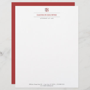 Professional Monogram Red on White Custom Letterhead