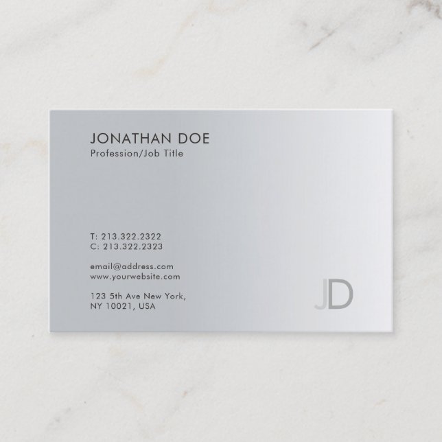 Professional Monogram Silver Look Elegant Template Business Card (Front)