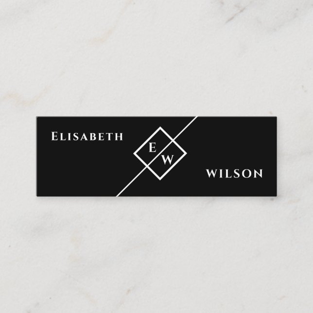 Professional monogram simple minimalist black  mini business card (Front)