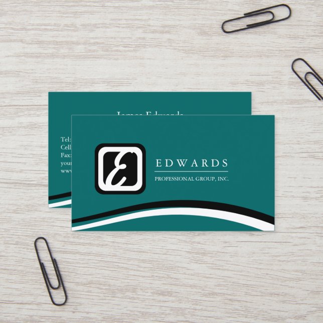 Professional Monogram Teal Business Card (Front/Back In Situ)