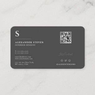 Professional Monogrammed QR Planin Grey Business Card