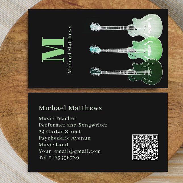 Professional Musician Guitar Custom QR Code Business Card (Modern Stylish Guitar music Teacher Custom qr code Business Card)
