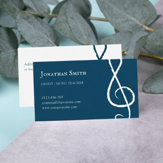 Professional Musician Treble Clef Modern Blue Business Card