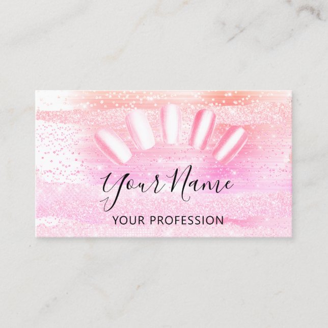 Professional Nail Artist Manicure Glitter Beauty Business Card (Front)