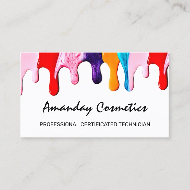 Professional Nail Artist Technician Pink Drips Business Card (Front)