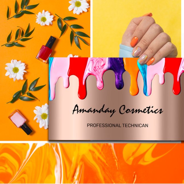 Professional Nail Artist Technician Rose Drips Business Card (Professional Nail Artist Technician Rose Drips Business Card)