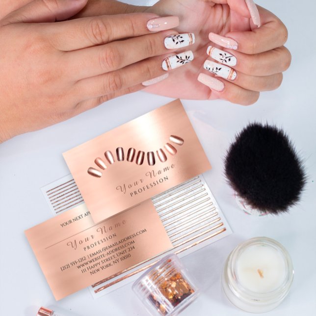 Professional Nails Salon Manicurist Rose Gold Business Card (Professional Nails Salon Manicurist Rose Gold Business Card)