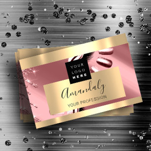 Professional Nails Studio Makeup Logo Gold Rose Business Card