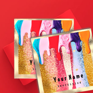Professional Nais Makeup Gold Glitter Logo Drip Square Business Card