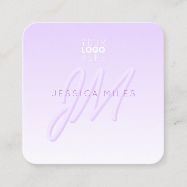 Professional Name & Slogan Template | Light Purple Square Business Card (Front)