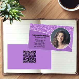 Professional Nanny Custom Photo Purple QR Code  Business Card