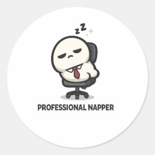 Professional Napper - Cute Tired Character Office Classic Round Sticker