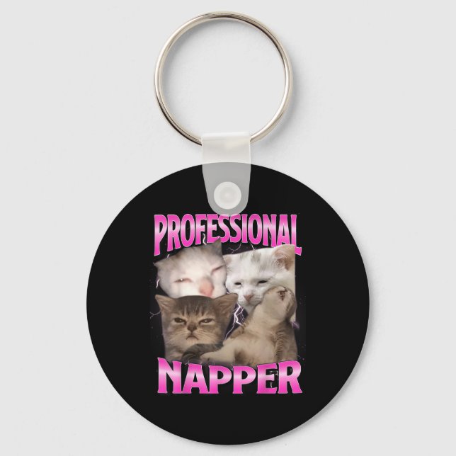 Professional Napper Silly Sleepy Cat Funny Cats Me Key Ring (Front)