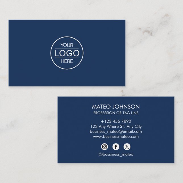 Professional Navi Blue Add your Logo Business Card (Front/Back)
