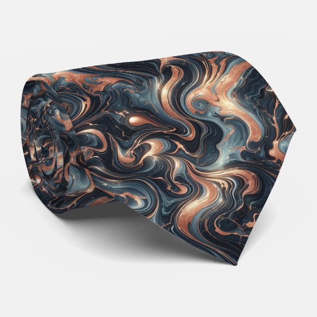 Professional Navy Blue and Copper Marble Tie (Rolled)