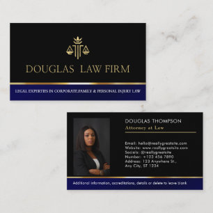Professional Navy Blue Attorney Photo Business Card