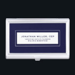 Professional Navy Blue Business Card Holder<br><div class="desc">Simple modern professional design with personalised name,  title,  company or custom text in classic block typography on a classic navy blue background. Personalise for your custom use.</div>