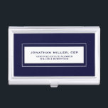 Professional Navy Blue Business Card Holder<br><div class="desc">Simple modern professional design with personalised name,  title,  company or custom text in classic block typography on a classic navy blue background. Personalise for your custom use.</div>