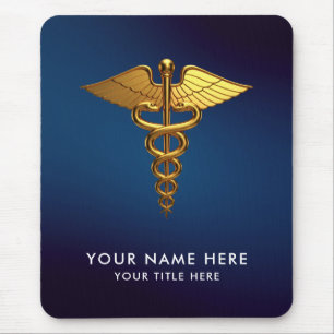 Professional Navy Blue Gold Caduceus Medical Mouse Pad
