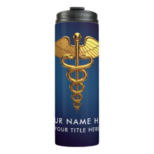 Professional Navy Blue Gold Caduceus Medical  Thermal Tumbler