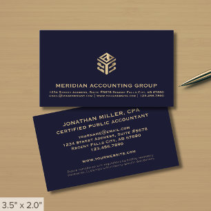 Professional Navy Blue Gold Logo Business Card