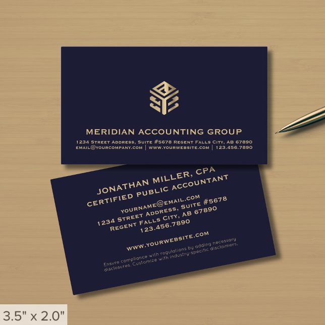 Professional Navy Blue Gold Logo Business Card (Creator Uploaded)