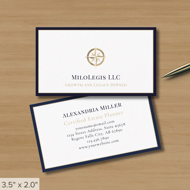 Professional Navy Blue Gold Logo Business Card (Creator Uploaded)