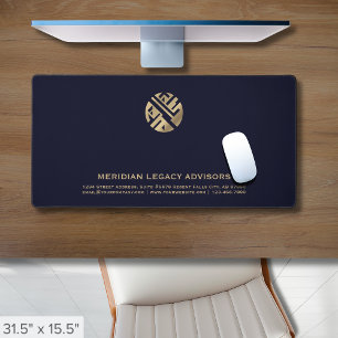 Professional Navy Blue Gold Luxury Logo Desk Mat