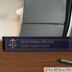 Professional Navy Blue Lawyer Attorney Nameplate