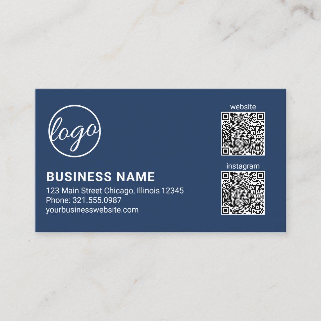 Professional Navy Blue Logo QR Code Modern Business Card (Front)