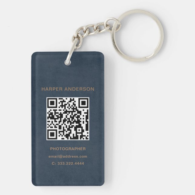 Professional Navy Blue Modern Minimalist  Key Ring (Back)