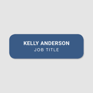Professional Navy Blue & White Modern Minimalist Name Tag