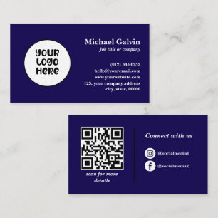 Professional Navy Custom Business Logo QR Code Card