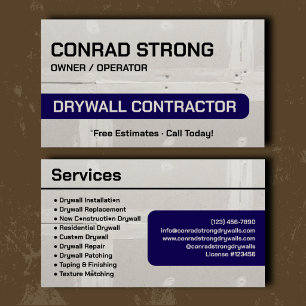 Professional Navy Drywall Contractor Branding Business Card