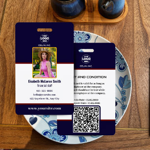 Professional Navy Security Badge: Photo & Company  ID Badge