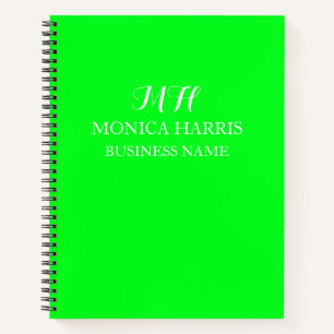 Professional Neon Green Monogram Initial Business Notebook