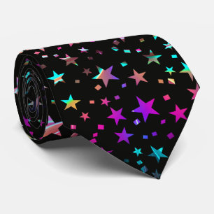 Professional Neon Pink Purple Blue Stars Black Tie