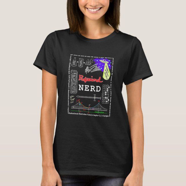 Professional Nerd Or Geek With Riddles And Tribute T-Shirt (Front)