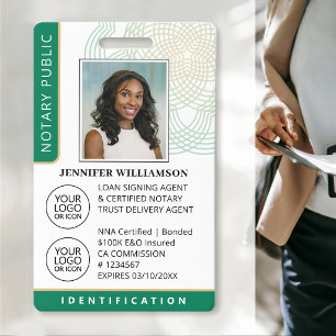 Professional Notary Public Photo QR Code ID Green Badge