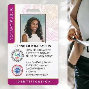 Professional Notary Public Photo QR Code ID Plum ID Badge