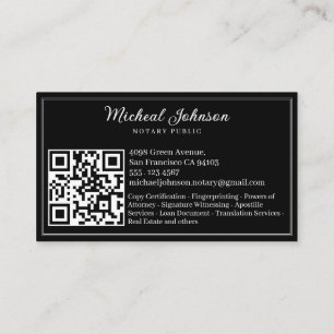 Professional Notary Services QR Code Customisable  Business Card