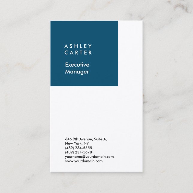 Professional ocean blue white minimalist modern business card (Front)