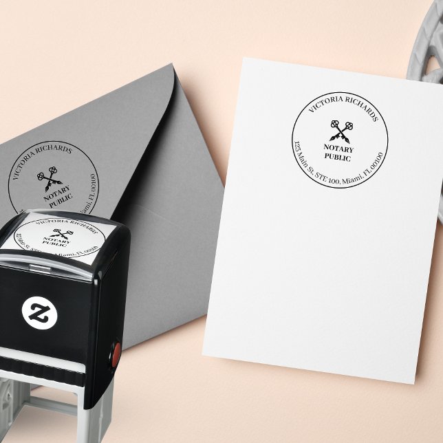 Professional Office Cross Key & Pen Logo Notary  Self-inking Stamp (Creator Uploaded)