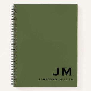 Professional Olive Green Monogram Initials Notebook