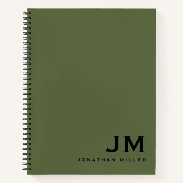 Professional Olive Green Monogram Initials Notebook (Front)