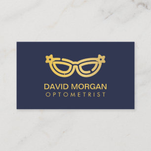Professional Optometry Gold Glasses Logo Navy Business Card