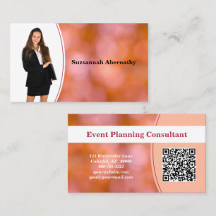 Professional Orange Bokeh Blur Custom Photo QR Business Card